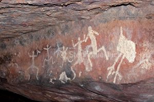 Australian Aboriginal rock art on wall of cave at Gundabooka National Park, in outback NSW Australia.