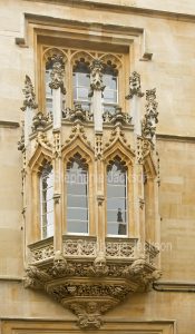 Window of historic building in the city of Oxford, England.
