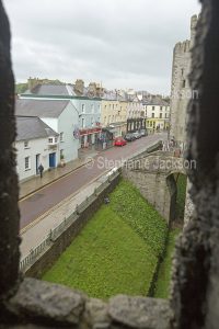 View of the town of Carnarvon / Caernarfon from the ruins of the castle, in Wales.