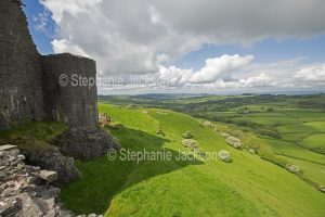 View from the hilltop location of Carrig Cennen castle in Wales.