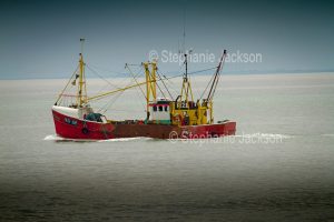 A fishing boat / trawler leaving the harbour at Arbroath in Scotland.