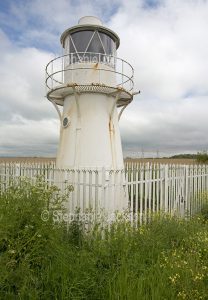 The lighthouse at the Newport wetlands, in Wales, sits on the bank of the River Severn estuary.