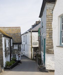 Narrow street and houses / cottages in the village of Port Isaac in Cornwall, England.
