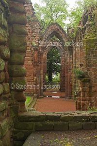 Historic ruins, entrance and arches, of Saint John's church in the British city of Chester in Cheshire, England.