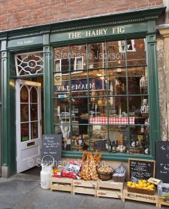 Fine food shop, The Hairy Fig, in the historic city of York in Yorkshire, England.