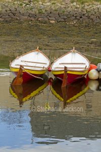 Colourful boats in the harbour at the village of Helmsdale in Scotland.
