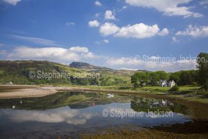 Landscape near the village of Glenelg, with a house on the shores of Kyle Rhea, the narrow strait that divides the Scottish mainland from the Isle of Skye.