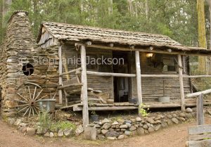Replica of miner's cottage at Old Mogo Town historic village near Moruya, NSW Australia