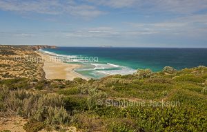 Coastal landscape with cliffs and sandy beaches viewed from summit of West Cape in Innes National Park on Yorke Peninsula South Australia