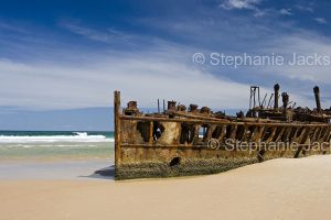 Wreck of the Maheno on beach at Fraser Island, Queensland Australia
