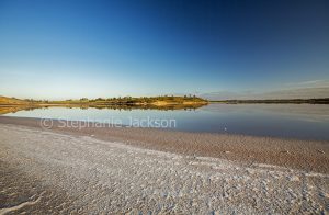 Vast expanse of salt and blue water of Lake Crozier, in Murray Sunset National Park in outback Victoria Australia