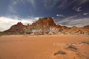 Rocky landscape of Rainbow Valley, a popular natural tourist attraction in the outback in Central Australia