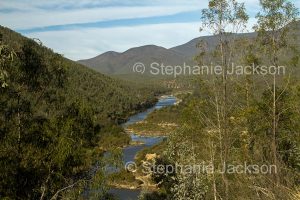 Snowy River slicing through the forested ranges of the Alpine National Park in Victoria Australia