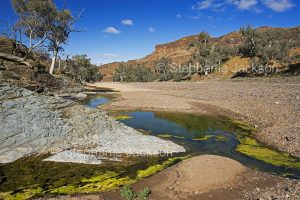Water of Chambers River in outback landscape at Chamber's Gorge in the Flinders Ranges region of northern / outback South Australia.